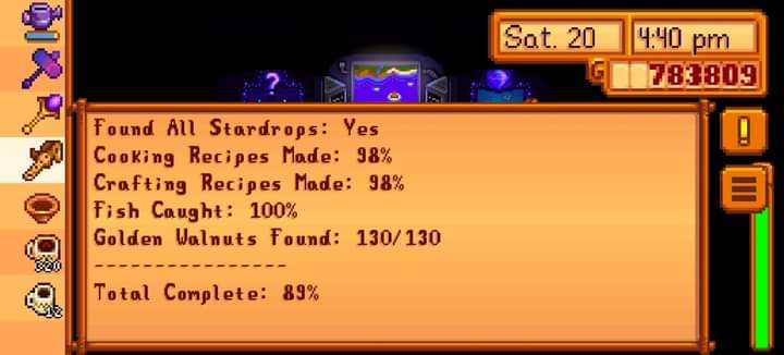 89% progress in Stardew valley mobile 