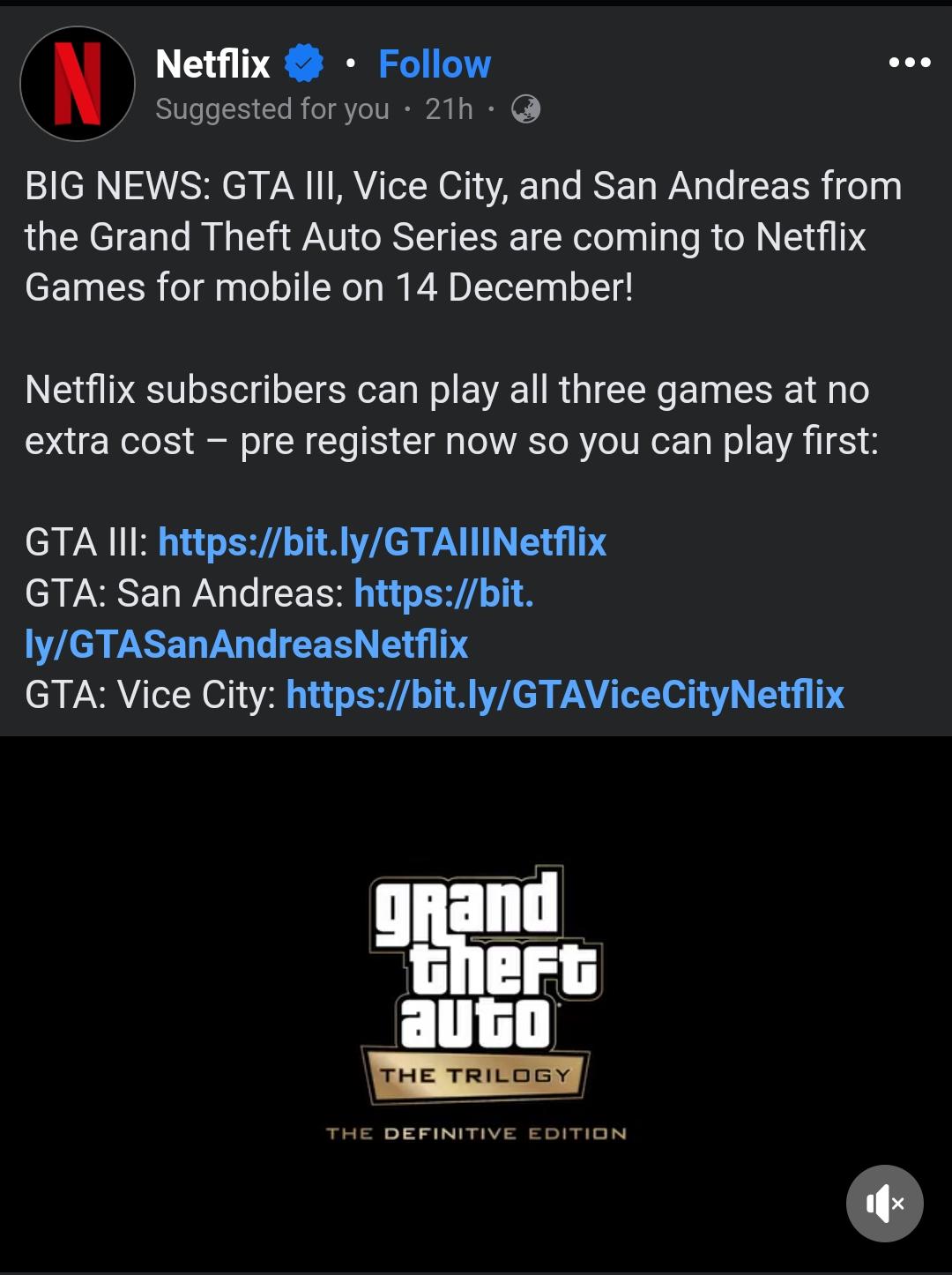 Netflix - Play GTA III, Vice City *and* San Andreas on your mobile
