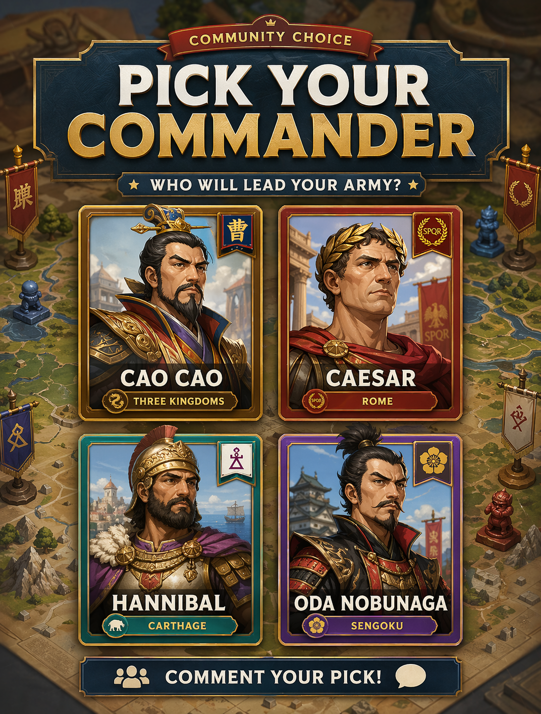 Pick Your Commander: Cao Cao, Caesar, Hannibal, or Oda Nobunaga?