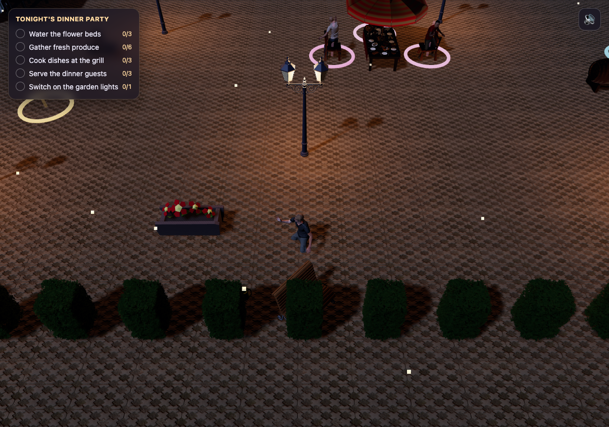 Cozy Garden Night gameplay viewport and HUD