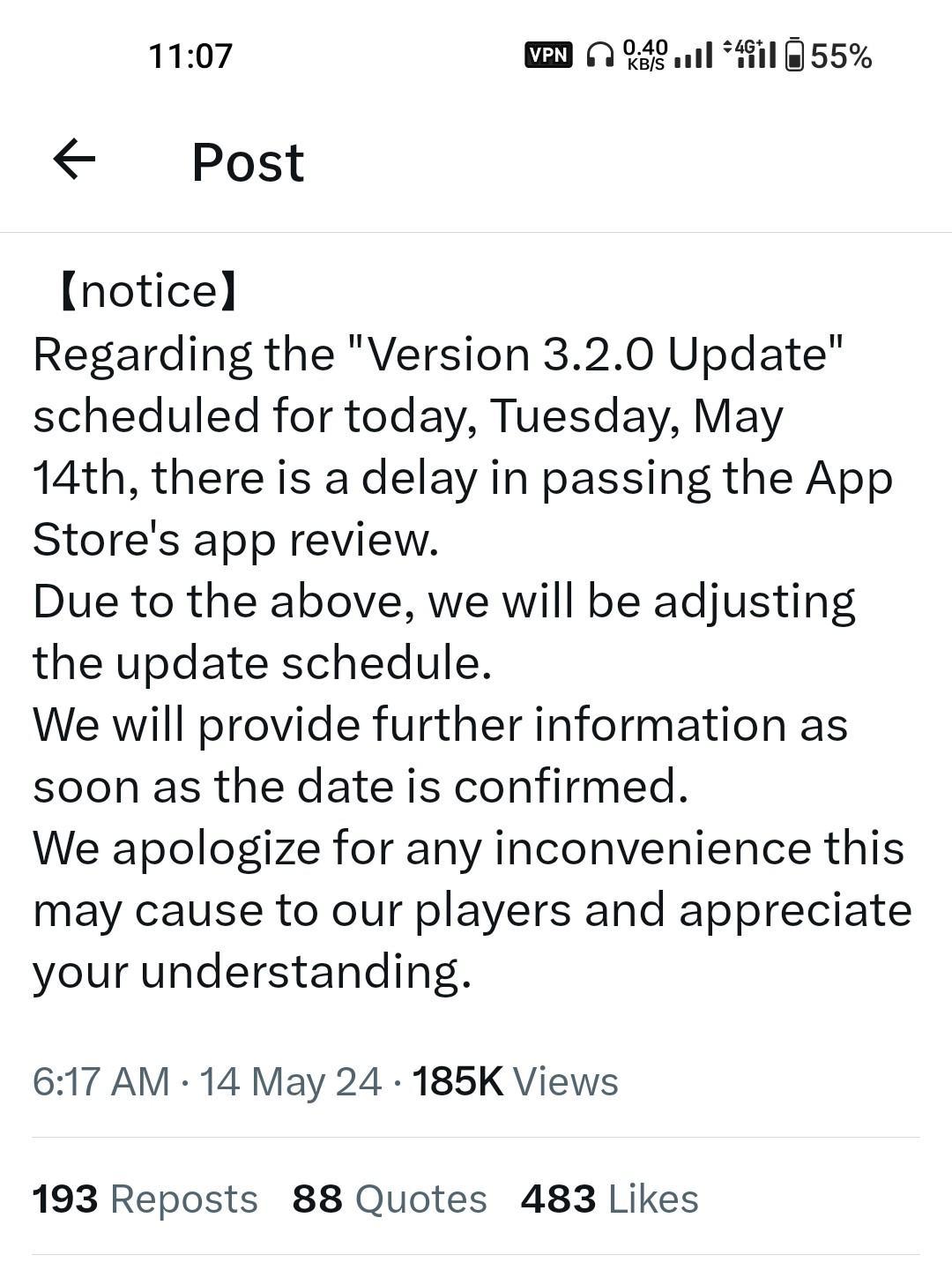 Pubg kr officially Apologize for the late update.Hope so we'll receive the update tomorrow 😄