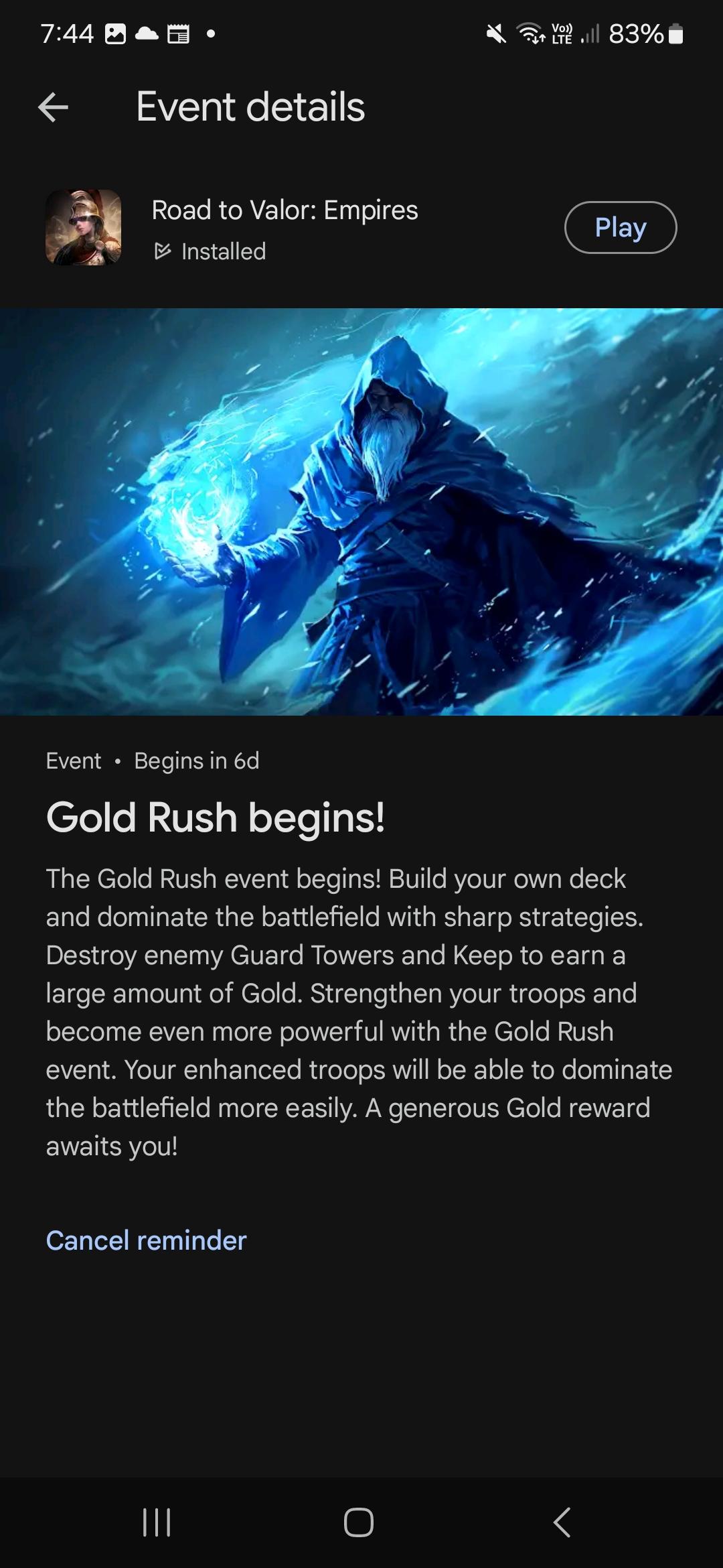 Gold rush event in 6 days