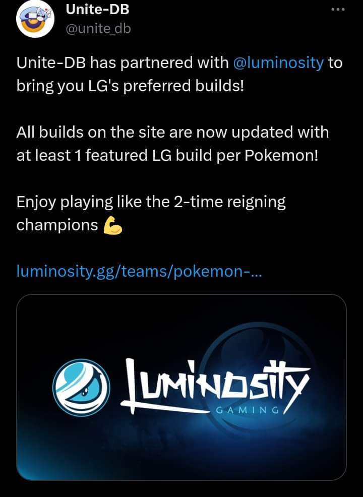 Pokémon unite DB has now partnered with luminosity gaming